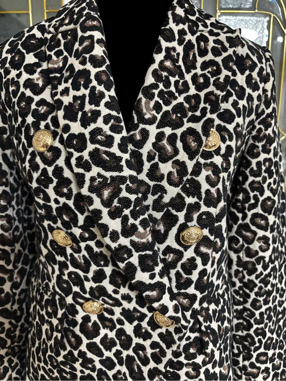 Boston Proper Brown & White Leopard Double-Breasted Blazer